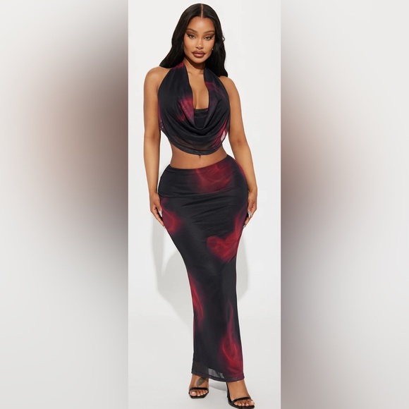 Fashion Nova Black and Red Pencil Skirt Set - Picture 2 of 5